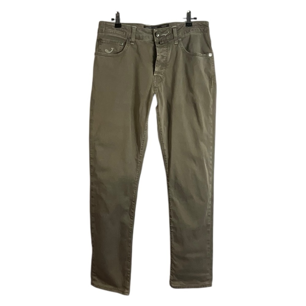 Jacob Cohen Men 688 Special Handmade Khaki Cotton Straight Antique Wash Jeans